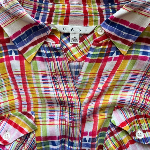 CAbi Cirque Bright Pastel Plaid Button Up Shirt - Picture 3 of 5